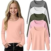 LessonZoo 5 Pack Girls Long Sleeve Shirts Kids Loose Round Neck Casual Toddler Basic Tops Soft Cute Tween Youth Tee