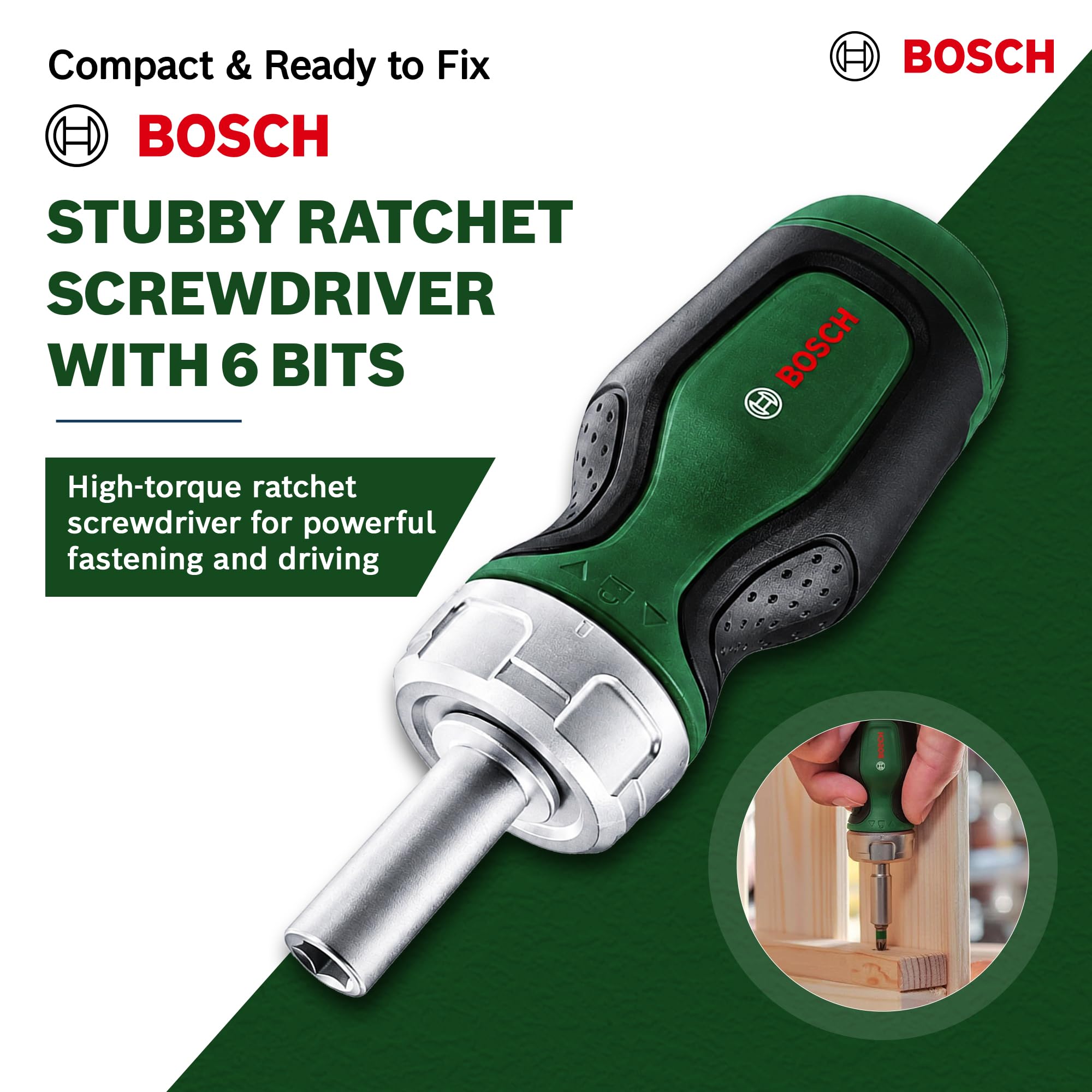 Stubby Ratchet Screwdriver with 6 Bits 2
