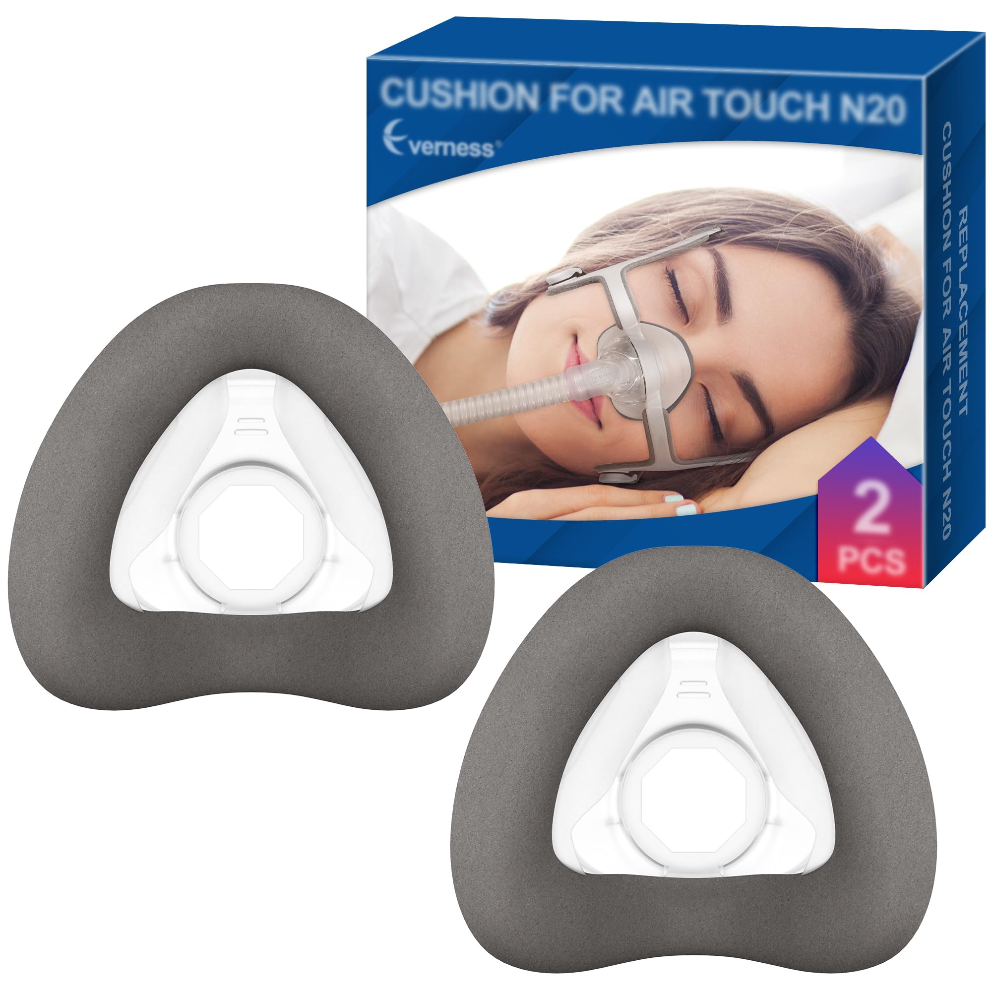 Photo 1 of 2 Packs Memory Foam Nasal Mask Cushion (L) for ResMed AirTouch N20 & AirFit N20, Highlights Leak-Free Seal with Brown Memory Foam CPAP Technology - Lagre