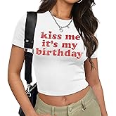 Birthday Shirts for Women Kiss Me Its My Birthday Shirt Crop Top Glitter Graphic Birthday Squad Shirts Birthday Party Tops