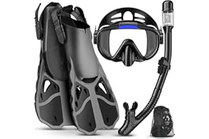 Vengreedo Snorkel Set with Fins for Adults, Mask Fins Snorkel Gear for Men and Women, Dry Top Snorkel Mask Snorkel Fins Combo