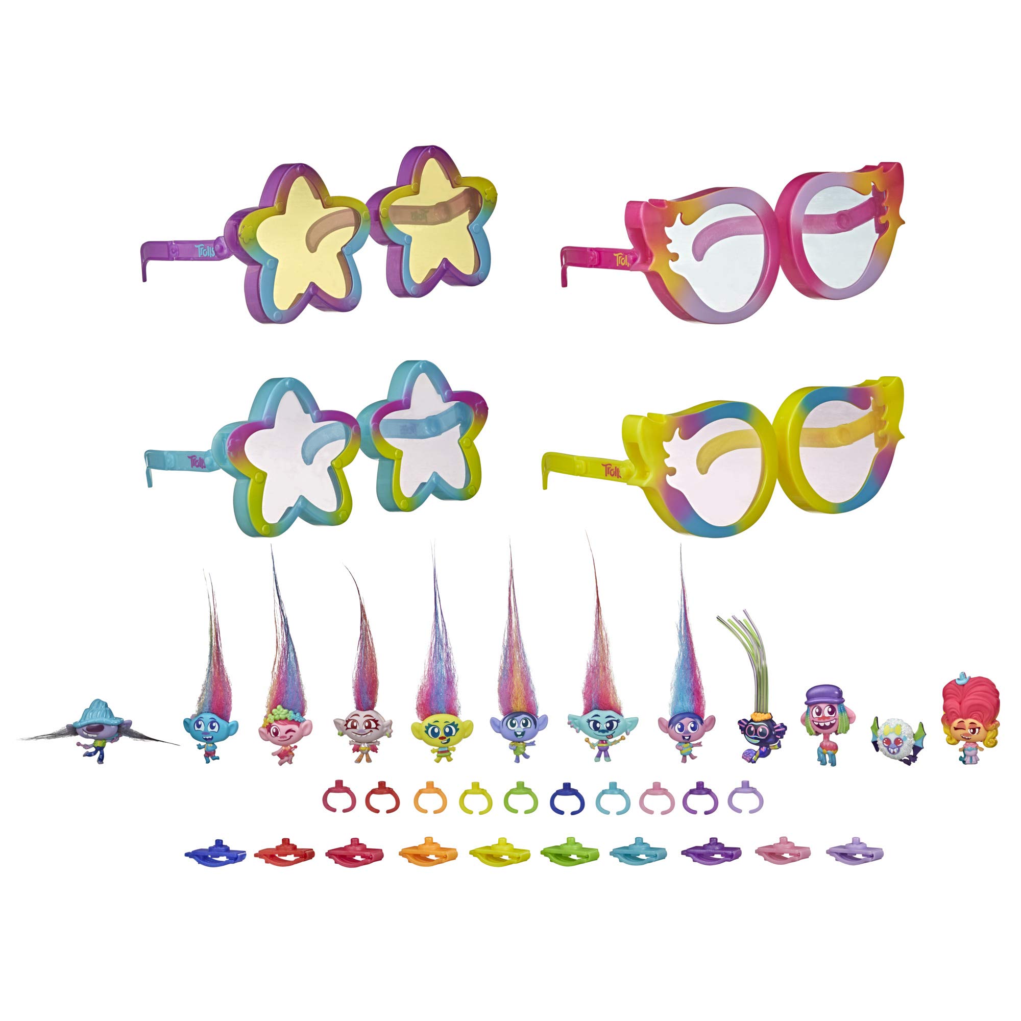 DreamWorks Trolls World Tour Tiny Dancers Rainbow Edition Pack with 12 Tiny Dancers Figures, 4 sunglasses, 10 small rings, 10 barrettes, Toy for Kids 4 and Up - Amazon Exclusive