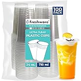 Freshware Clear Plastic Cups [100 Pack - 24 oz] Disposable Cups for Iced Coffee, Smoothie, Milkshake, Cold Drinks