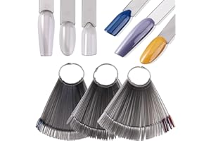 Fspronail 150pcs Nail Swatch Sticks With Ring, Ballerina Square Oval Nail Color Swatches For Nail Display False Nail Polish Sample Sticks Practice Nail Tips Transparent Black Board Nail Art Supplies