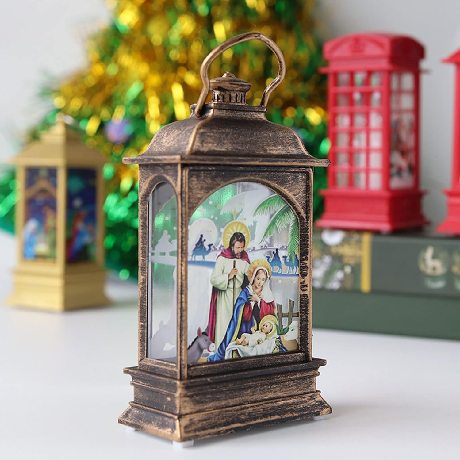 Snow Globes - Ochine Nativity Scene Lighted Water Lantern 5 Inch Lighted Christmas Snow Globe Christmas Nativity Scene Set Holy Family Nativity Snow Globe Lantern Holiday Decor Xmas Gift for Christmas Decoration