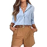 siliteelon Striped Button Down Shirts for Women Dress Shirts Long Sleeve Casual Collared Office Work Shirt with Pocket