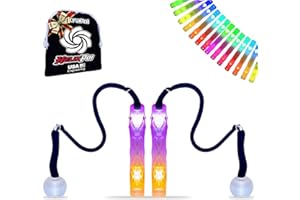 UltraPoi HelixPoi Set - Helix Poi w/Non-LED Knob Handles - 70+ Brilliant Color Modes & Patterns - LED Poi Glow Stick Lights w/Soft Durable Cases & Adjustable Leashes - Flow Arts Light Spinning Toy