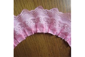 QIUDA 5 Yard 3-Layer Pleated Organza Lace Edge Gathered Mesh Chiffon Trim Ribbon 65mm Width Vintage Style Edging Trimmings Fabric Embroidered Applique Sewing Craft Wedding Bridal Dress Party Decor(Pink)