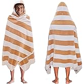 COTTON CRAFT Hooded Beach Towel – Oversized 35 x 70 Towel with Hood for Adults - 100% Cotton Velour Dobby Terry Towel - 450 GSM Pool Bath Wrap - Soft Absorbent Quick Dry – Cabana Stripe Linen
