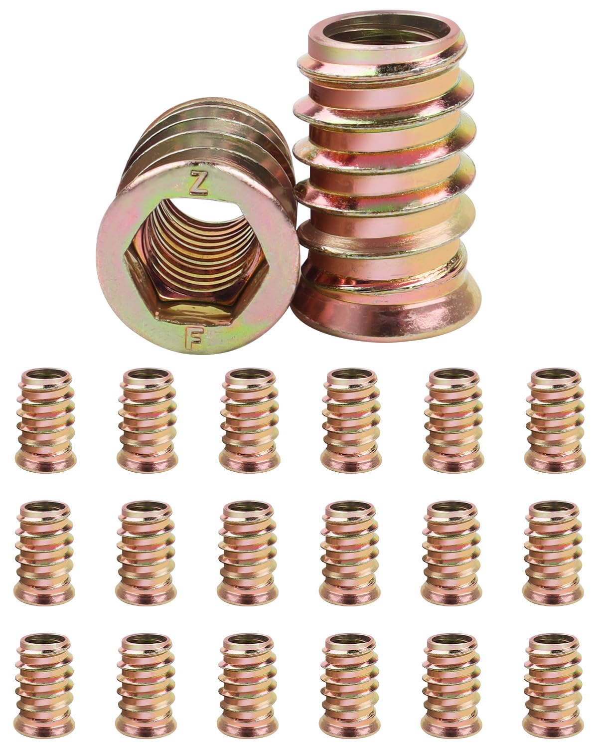 20Pcs M10 (10mm) X 25mm Threaded Inserts for Wood, Jeboler Insert Hex Socket Nuts M10 Flanged Socket Nut, Zinc Plated Carbon Steel Hex Drive Head Nut for Wood Furniture