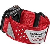 ULTIMAL Nylon Band for Apple Watch Ultra 3/2/1 49mm iWatch Bands Men, Tough Breathable Nylon Sports Stars-Stripes Flag Wristbands Strap, Hollow Out Design for Apple Watch (Red, 49mm L)