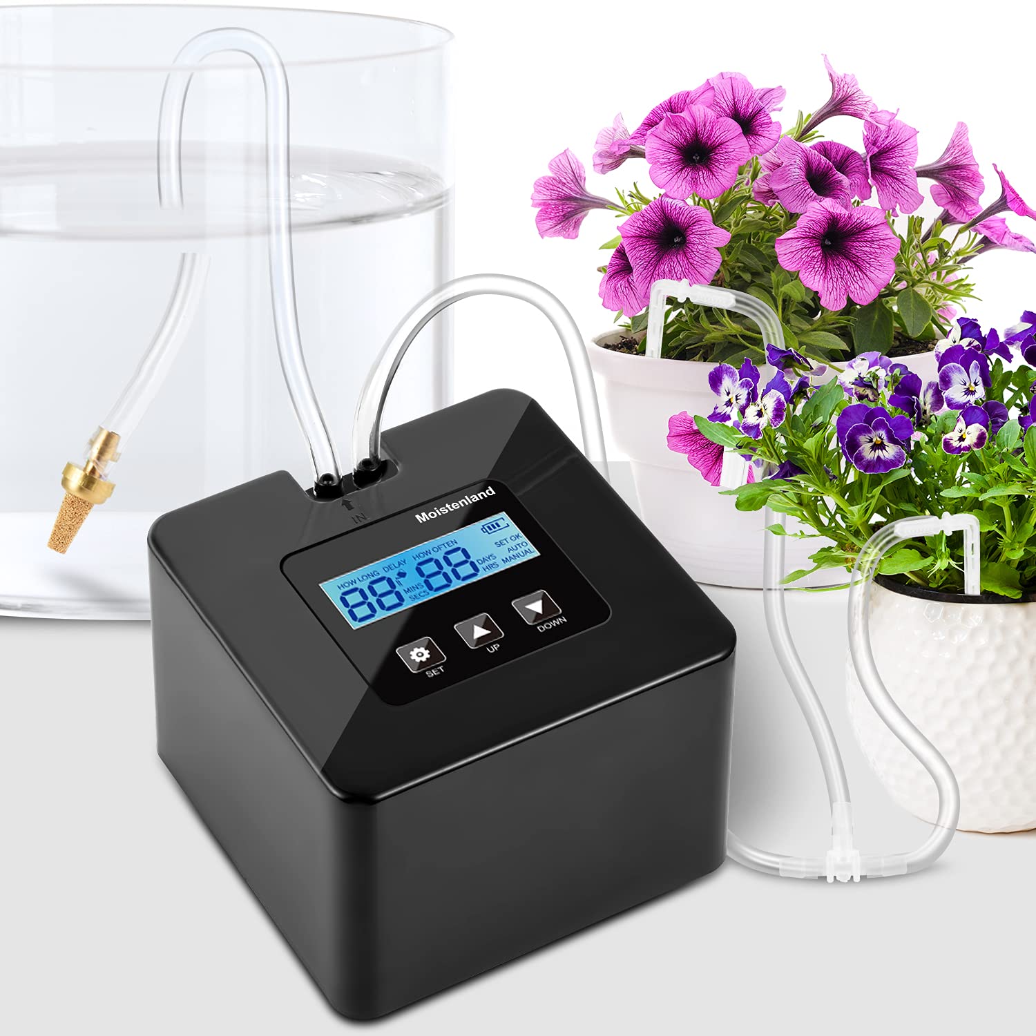 DIY Automatic Drip Irrigation Kit, Automatic Plant Waterer, Indoor Plants Self Watering System with 30-Day Digital Programmable Water Timer for Potted Plants Vacation Plants Watering
