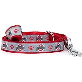 THE WORTHY DOG Ohio State Licensed Dog Leash, 5ft Length, Paw Print | Durable Nylon Webbing, Designer Sewn on Ribbon Patterns, Metal Swivel Hood &amp; D-Ring, OSU Athletic O Paw Print, Gray, Large