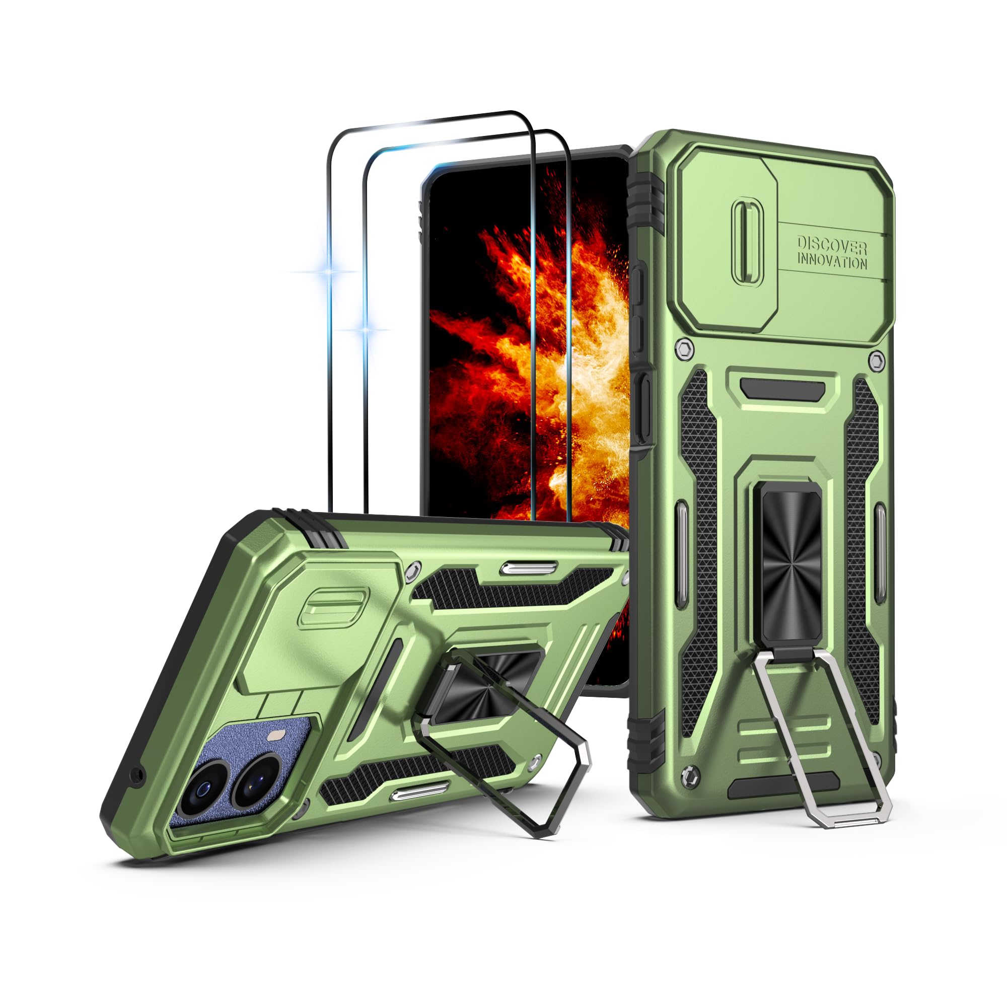 Aropuktek for Moto-G-5G-2024 Phone Case: with 2 PCS Screen Protector for Motorola Moto G 5G 2024 Case, Ring Kickstand, Slide Camera Cover, Military-Grade Drop Phone Case for Moto G 5G 2024, Green