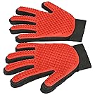 [Upgrade Version] Pet Grooming Glove - Gentle Deshedding Brush Glove - Efficient Pet Hair Remover Mitt - Enhanced Five Finger Design - Perfect for Dog & Cat with Long & Short Fur - 1 Pair (Red)