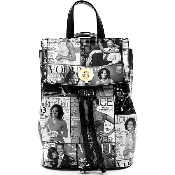 ? Michelle Obama Magazine Print Mini Backpack – Black Patent Trim ? Amazon.com: Mizuba Michelle Obama Magazine Cover Collage  main image 2