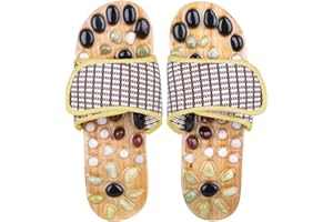 COMFECTO Acupressure Massage Slippers with Earth Stone, Therapeutic Reflexology Sandals for Foot Acupoint Massage Shiatsu Arch Pain Relief, Fit Men 10-11.5 Feet Size