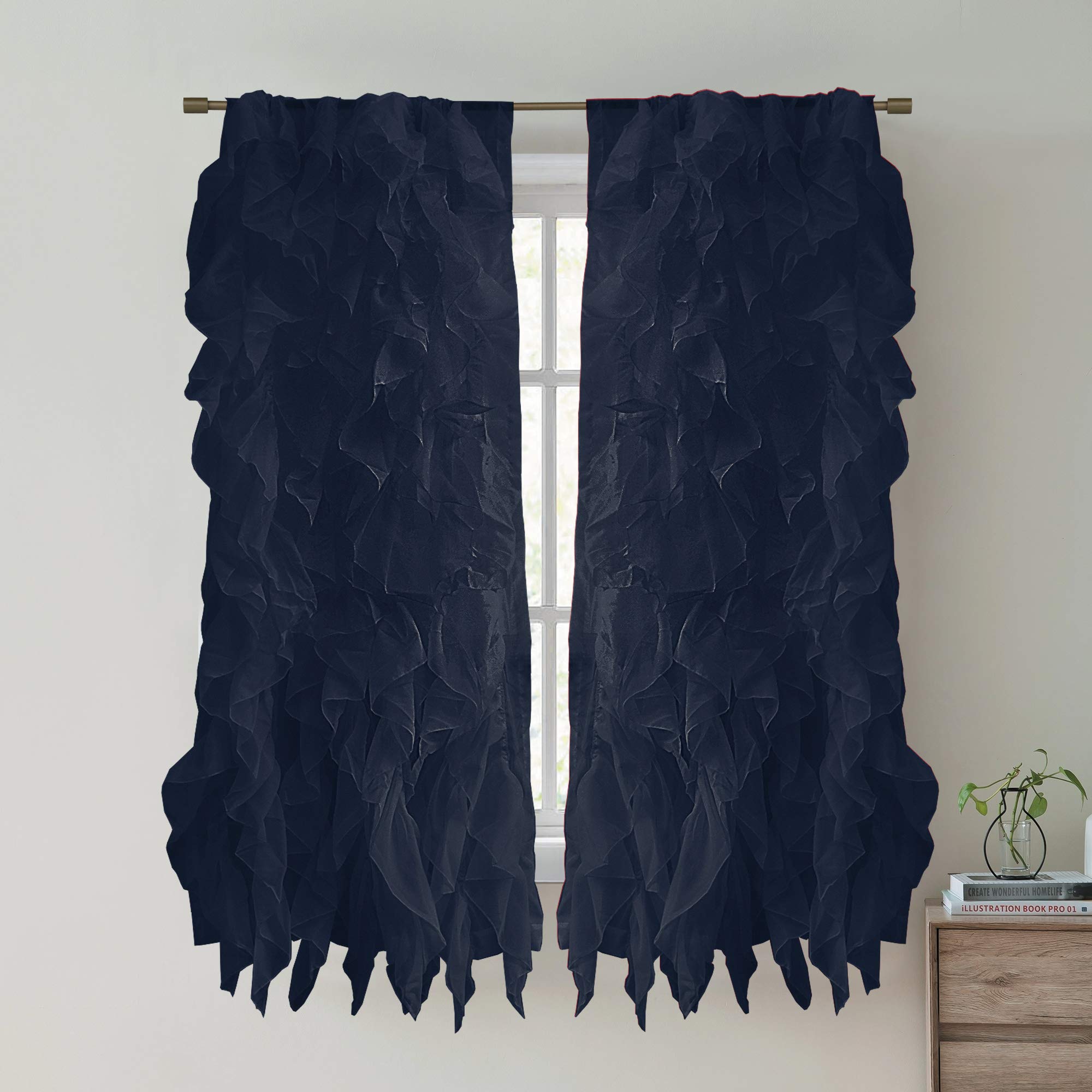 Sweet Home Collection 2 Pack Window Panel Sheer Voile Vertical Ruffled Waterfall Curtains Image