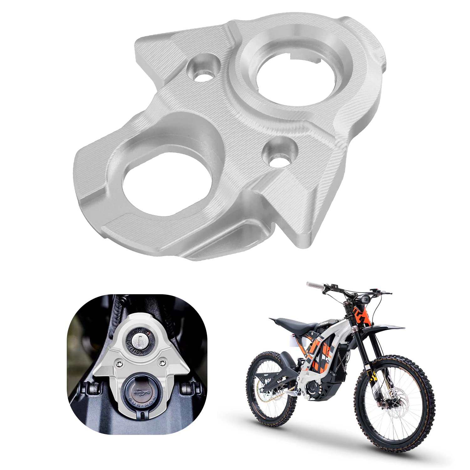 Photo 1 of Funparts Surron Ignition Key Switch Cover, Ignition Switch Ring CNC for Surron Sur Ron Light Bee X/S/LBX Segway X260 X160 Electric Dirt Bike Silver