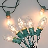 SUNSGNE C9 Clear Christmas Lights 25Ft Outdoor Christmas String Lights with 26 Clear Light Bulbs for Outdoor Patio, Cafe, Party Decor- Green Wire