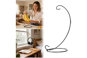 Banana Holder Stand - Banana Hook Hanger, Banana Rack for Kitchen Counter, Banana Tree Holder, Stainless Steel&Wooden Base (B