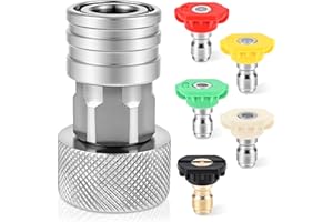 Garden Hose to Mini Power Washer Adapter 3/4 GHT to 1/4", Garden Hose Pressure Washer Attachment with 5 Nozzle, Stainless Ste