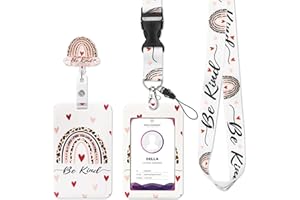 JOLIR DESIGN Retractable Lanyards with ID Badge Holder Rotatable Clips - Cute Be Kind Lanyards for Name Badges Holders，Breakaway Lanyards with Badge ID Holder for Nurse Teacher Student Office Work Women Kids
