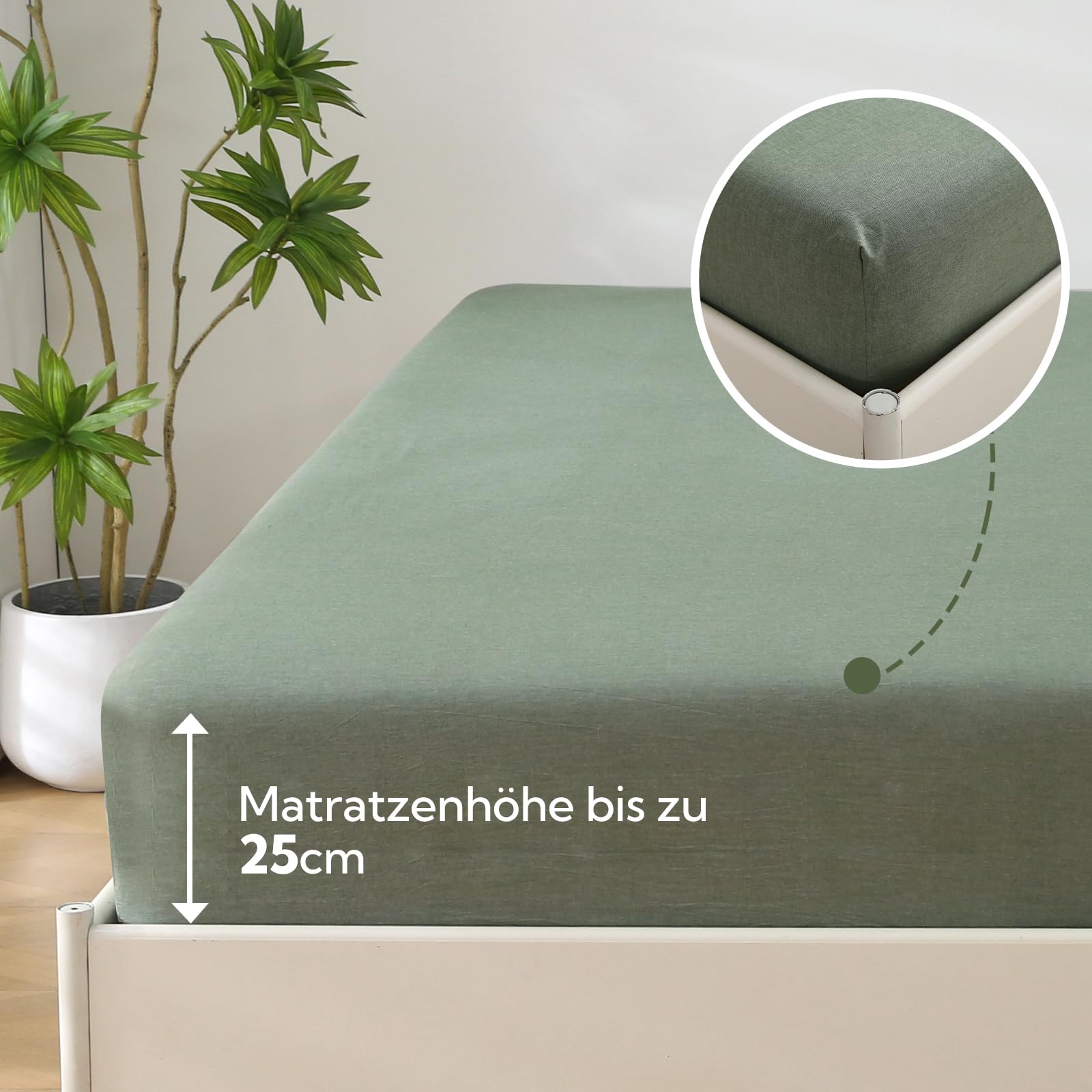 SOULFUL Spannbettlaken 140x200cm, 100% Gewaschene Baumwolle Bettlaken Spannbetttuch bis 25cm Matratzenhöhe, Atmungsaktiv mit Leinenartigem Griff, öKotex Zertifiziert-Salbei Grün 4