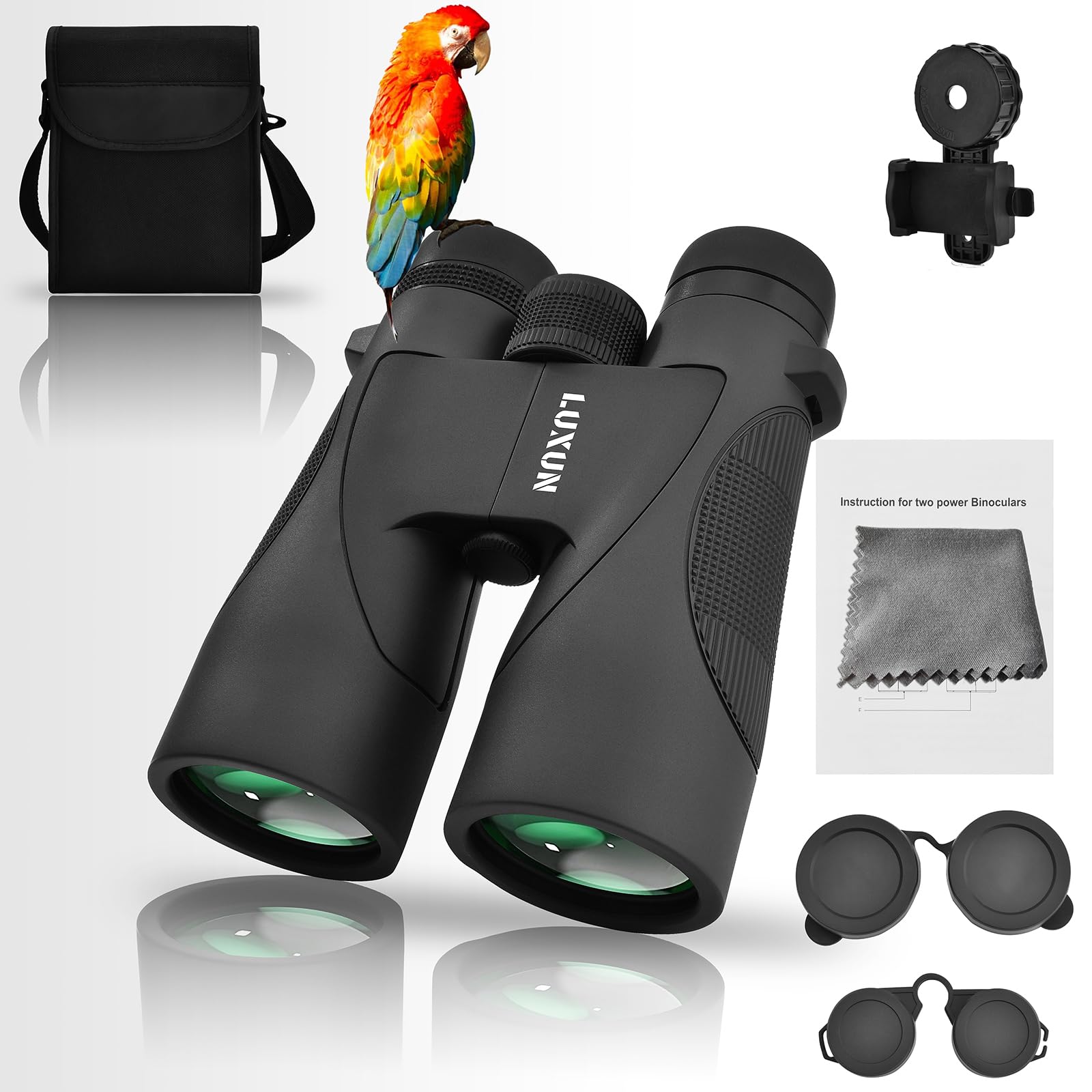 LUXUN 12x50 Binoculars for Adults High Power with BAK4 Prism, Binoculars with Long Range for Bird Watching Hunting Hiking Travel Cruise Trip, Black
