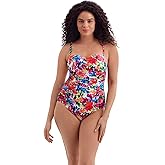 Longitude by Mimi Flamingo Women's Plus Swimwear Shirred Sweetheart Tank One Piece Swimsuit, Multi, 18