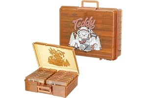 OMNISAFE 4x6 Photo Organizer Cases, Teddy Bear 16 Pack Plastic Craft Storage Container, Box for Pictures, Crafts, Scrapbooking, Transparent Photo Keeper with Handle (Camping Brown)