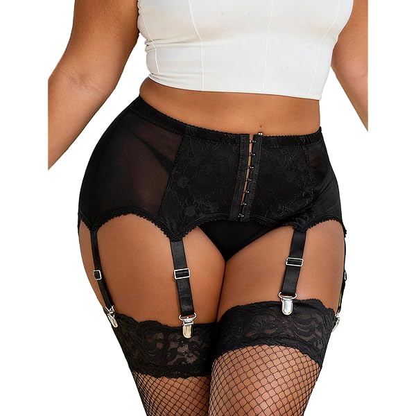 Amazon.com: ohmydear Plus Size High Waisted Garter Belt for Women Mesh Lace Suspender  Belt with 6 Straps Clip for Stocking Black : Clothing, Shoes & Jewelry