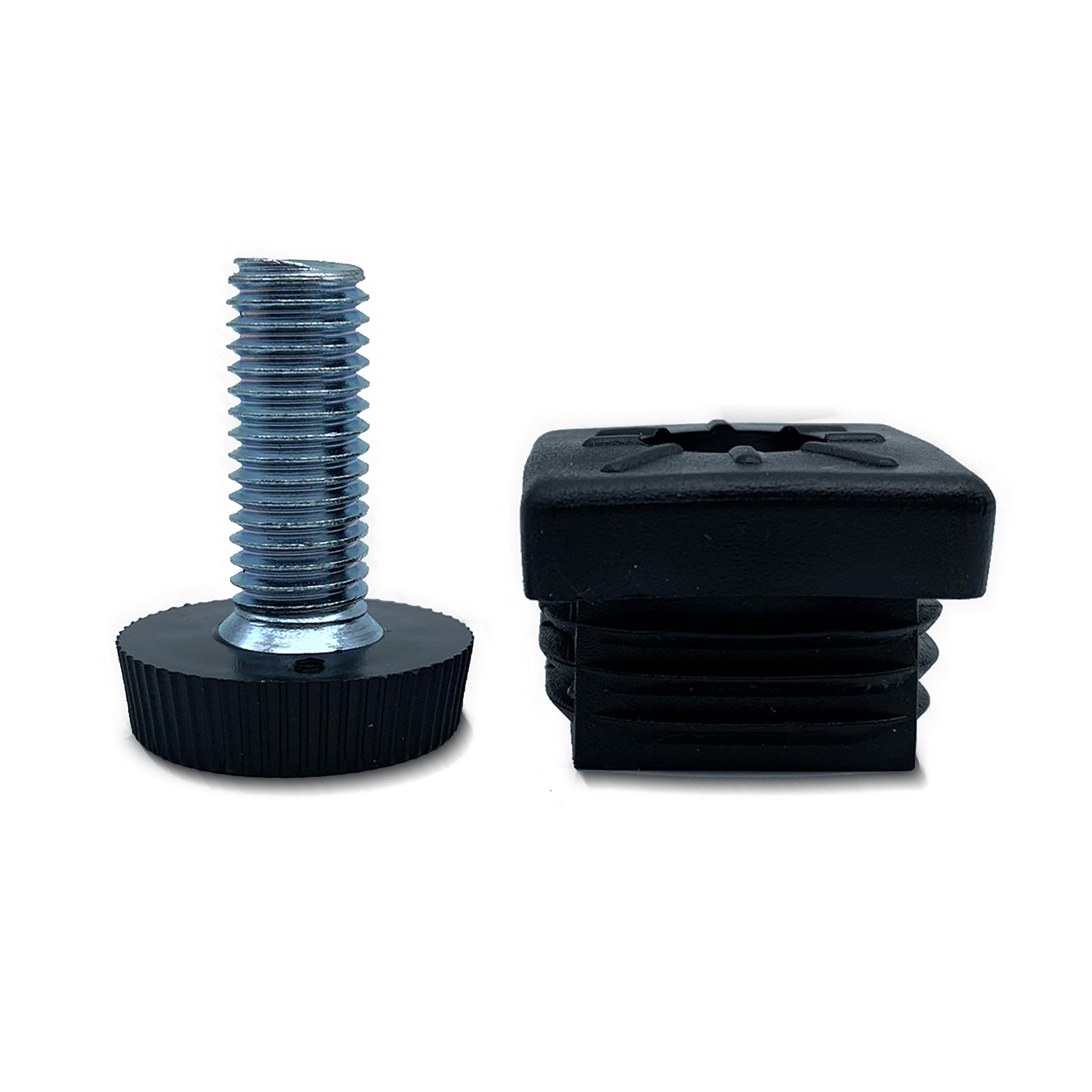 DOJA Industrial | Levelling Feet Square Tube Plug with M10 Thread | Pack 4 | Square Plastic Tube Cap with Adjustable Feet 40x40 | Tubing End Caps Square Plastic Pipe | Adjustable Table Legs Insert