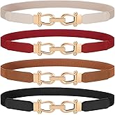 WERFORU 4 Pack Women Skinny Elastic Waist Belt Gold Buckle Stretchy Thin Belt for Jeans Dress