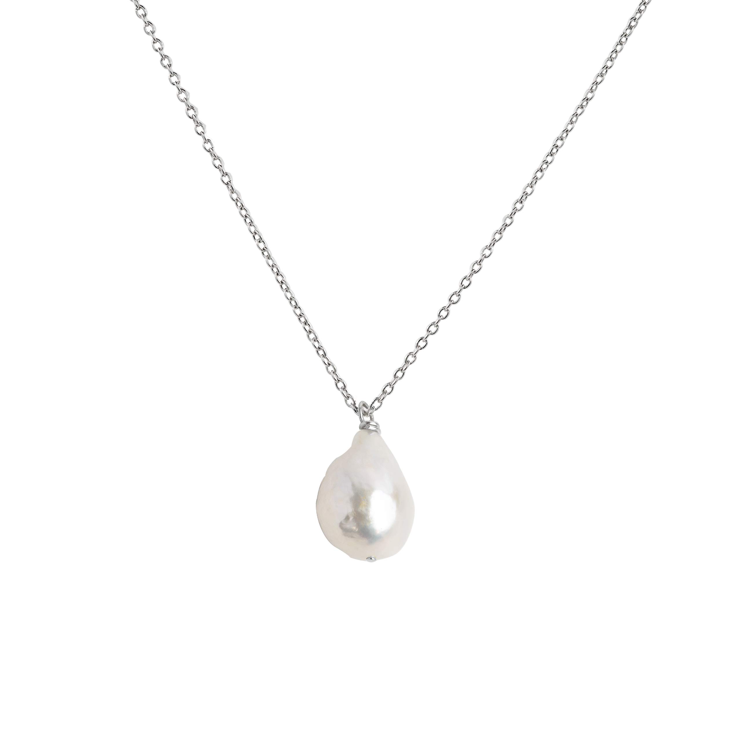 Secret & You Women's Pearl Pendant Necklace Freshwater Cultured Pearl Baroque shape 12-13 mm - 925 Sterling Silver Chain and Pendant Rhodium or 18k Gold Plated 38 to 45 cm long.