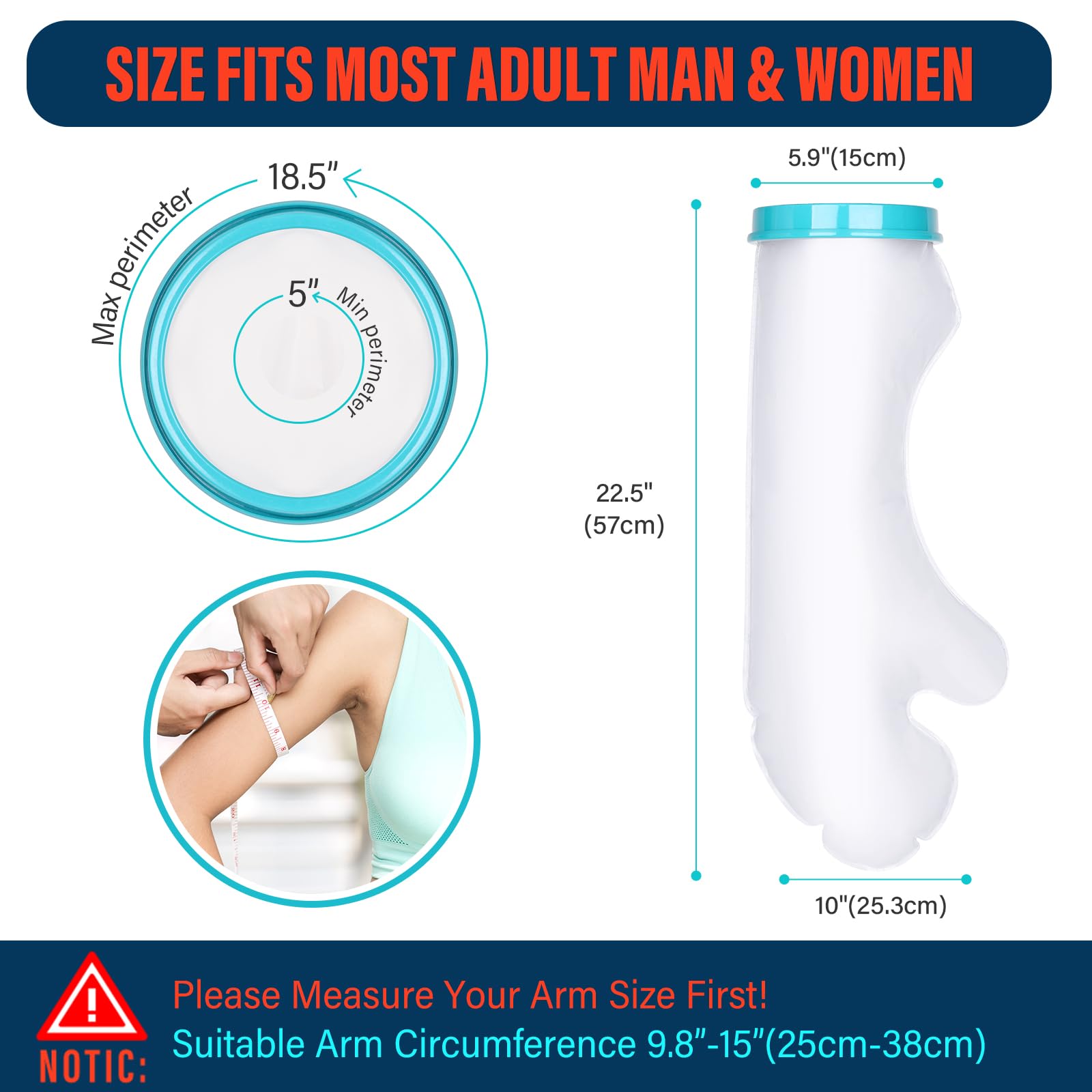 Waterproof Cast Covers for Shower Arm Adult Cast Cover Protector Shower Bag to Keep Wounds Dry for Arm, Hands, Wrists, Elbow, Fingers [2025 New Reusable]