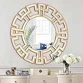 Chende Gold Mirror with Wooden Frame, 36'' Round Mirror for Wall Decorative, Large Wall Mirror for Living Room, Entryway, Fireplace