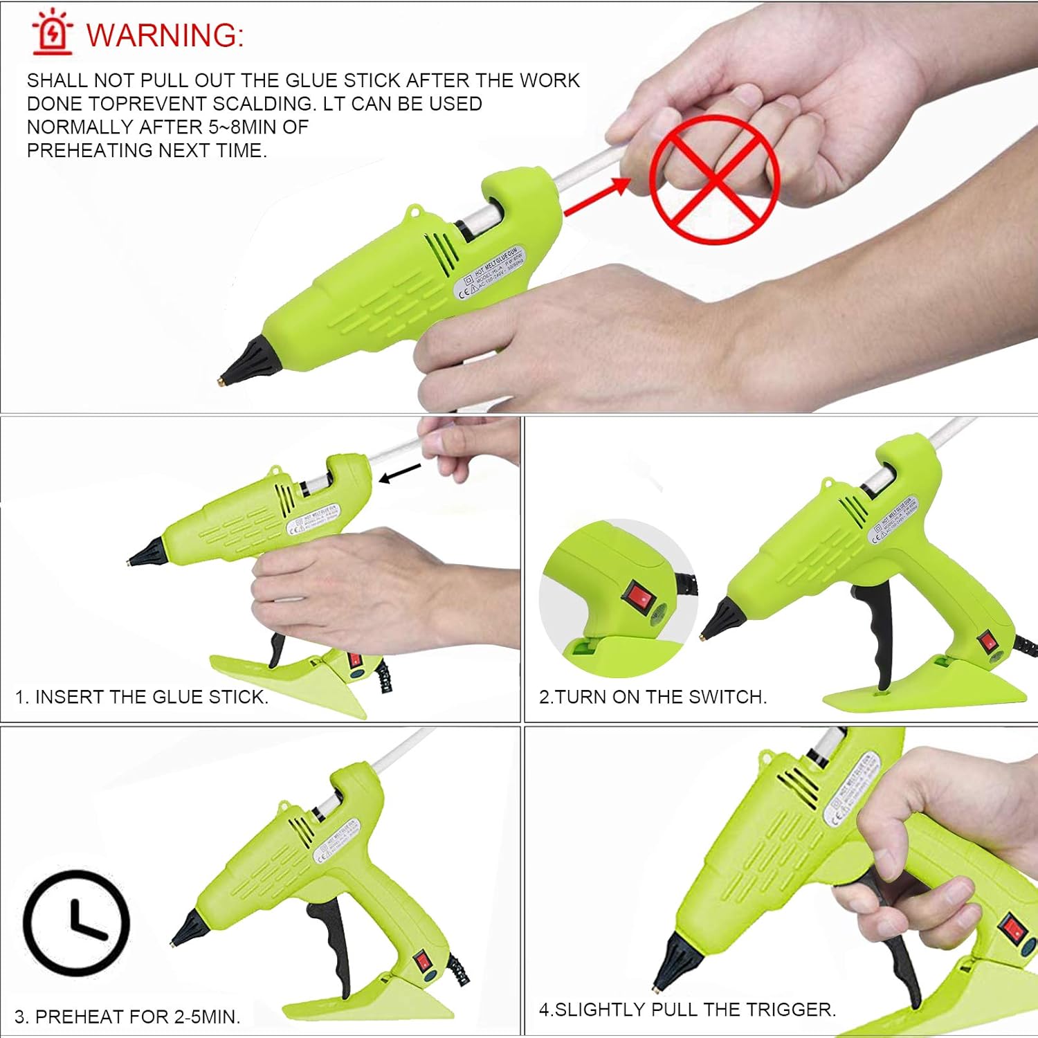 Full Size Hot Glue Gun 60W Craft Glue Gun with Nozzle & 10Pcs 11 mm Glue Sticks and Hot Melt Glue Gun with Switch for DIY, Arts & Crafts, Home and Office Quick Repairs (green): Home Improvement