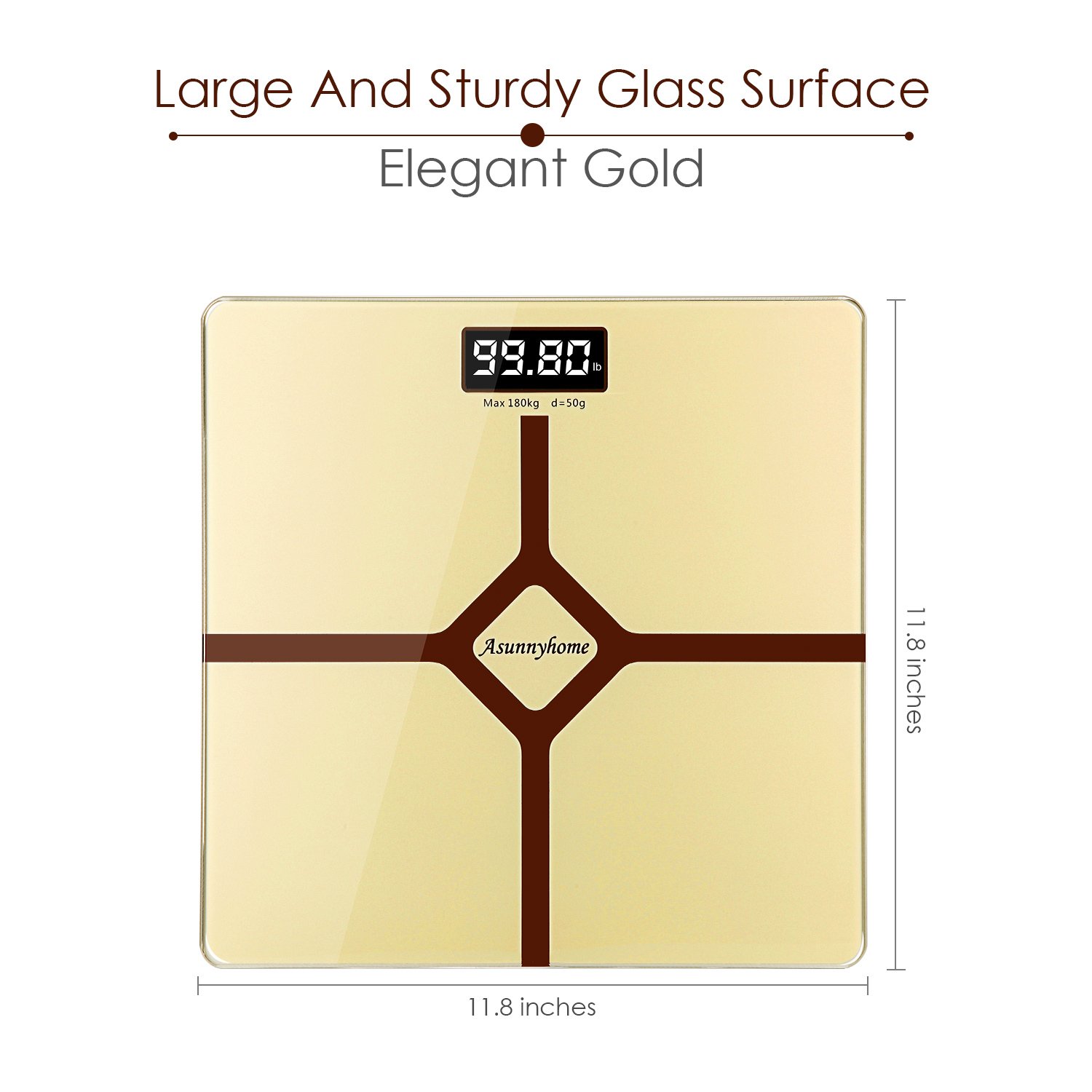 Digital Bathroom Scale with Step-On Function - Batteries Included, 400 pounds- Elegant Gold