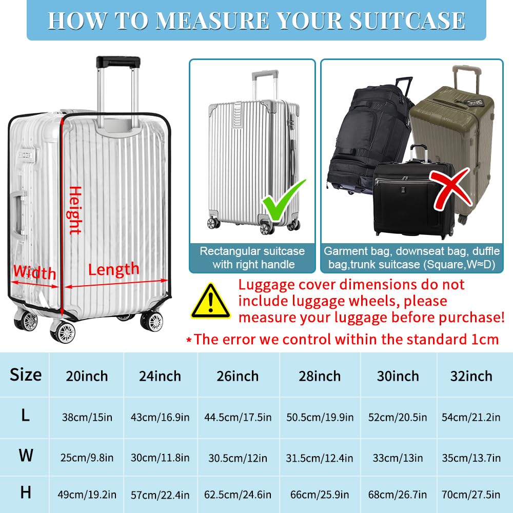 Yotako Clear PVC Suitcase Cover Protectors 28 Inch Luggage Cover for Wheeled Suitcase 28''