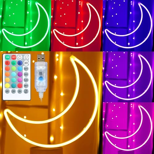 Led Neon Moon LED RGB Moon Neon Light, Cute 16 Color Change Neon Moon Sign, Room ...