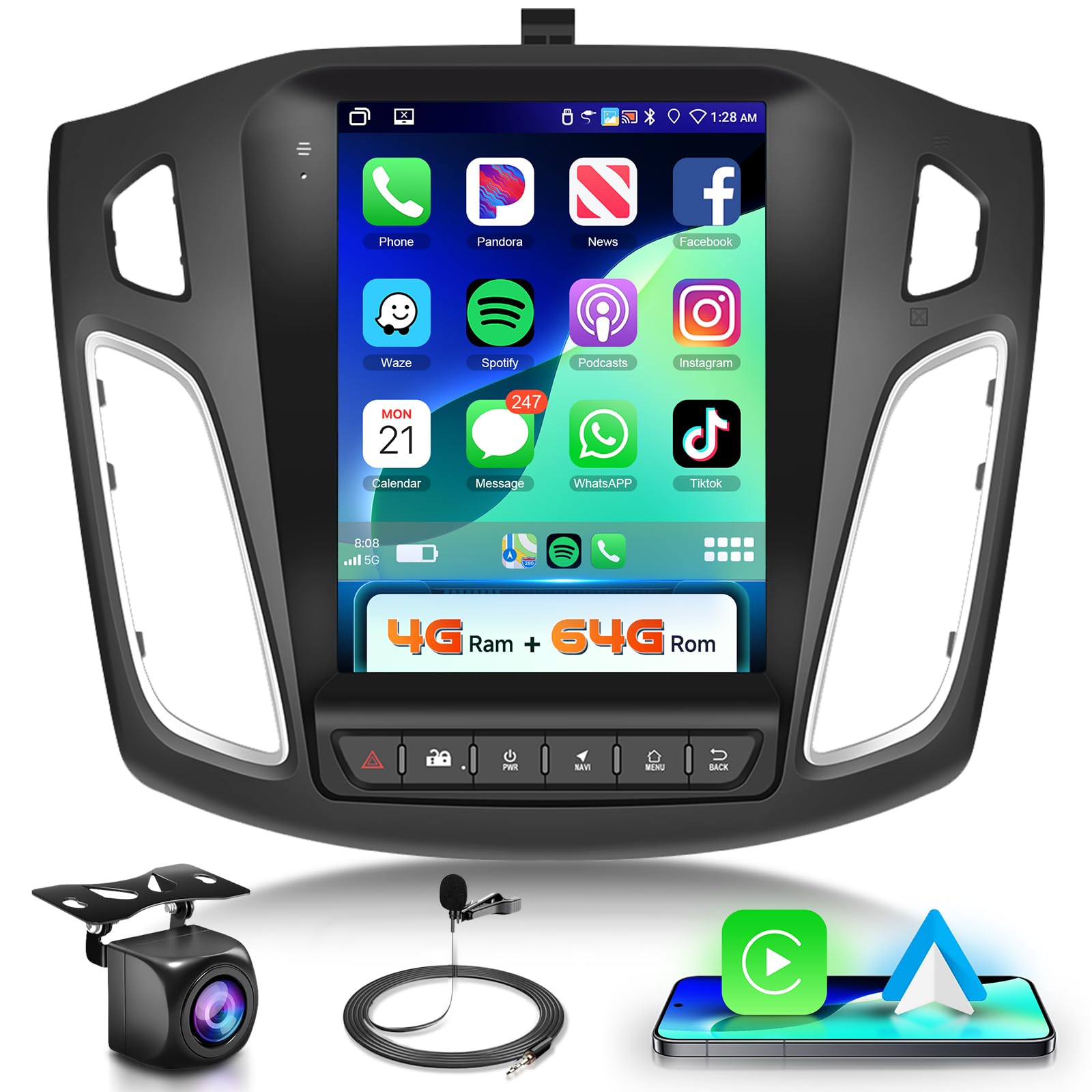 Photo 1 of [Android 15] 4G+64G Car Radio Stereo for Ford Focus 2012-2018, Wireless CarPlay Android Auto,9.7 Inch IPS Touch Screen GPS Head Unit WiFi Bluetooth DSP Audio USB Dual Mic HD Rear Camera