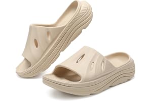 perunvie Womens Recovery Sandals Mens Comfortable Athletic Slides Thick Cushion Lightweight Plantar Fasciitis Sport Sliders of Indoor Outdoor,Arch Support Orthotic Open Toe