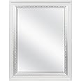 MCS 23x29 Large Wall Mirror, White Woodgrained Frame with Silver Embossed Detail & Beveled Detail Mirror, Vertical & Horizontal Wall Hanging Mirror for Bathroom, Bedroom & Livingroom