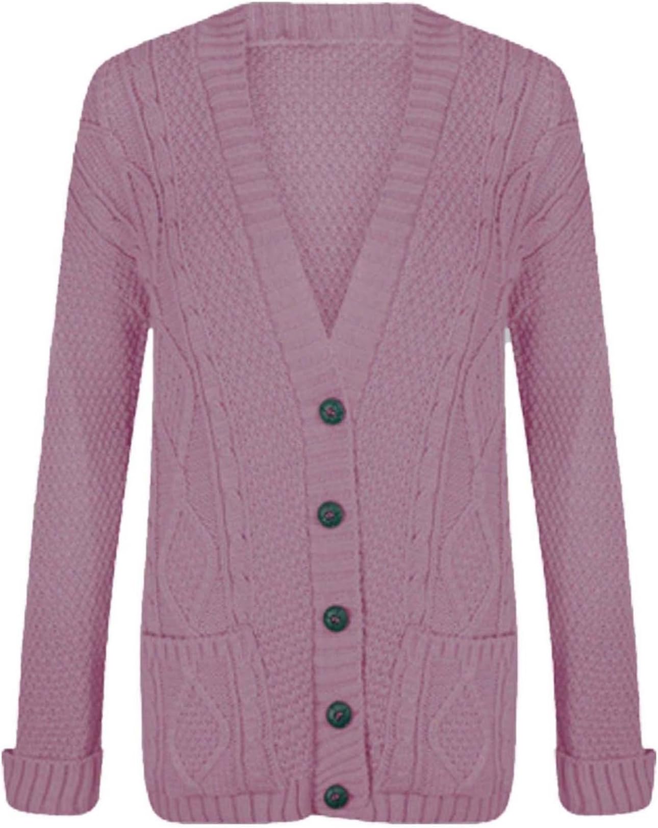 RIDDLED WITH STYLE Women's Ladies Long Sleeve Button Top Chunky Aran Cable Knitted Grandad Cardigan