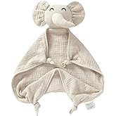 okdiy Organic Elephant Lovey, Muslin Security Blanket for Babies, Elephant Baby Stuffed Animal, Snuggle Toy, Gift for Boys and Girls (Khaki)