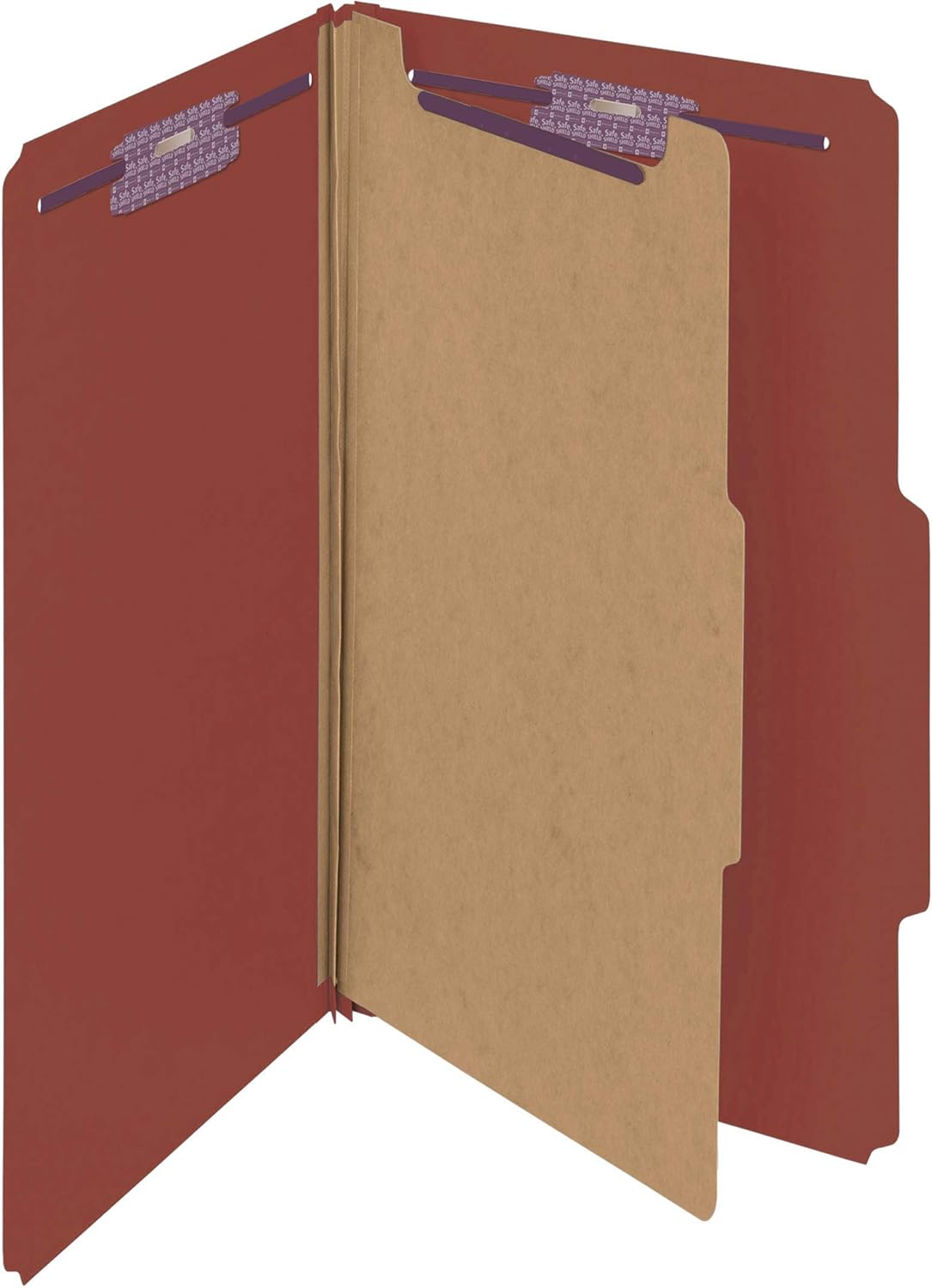 Smead Pressboard Classification File Folder with SafeSHIELD Fasteners, 1 Divider, 2" Expansion, Legal Size, Red, 10 per Box (18775) : Top Tab Classification Folders : Office Products