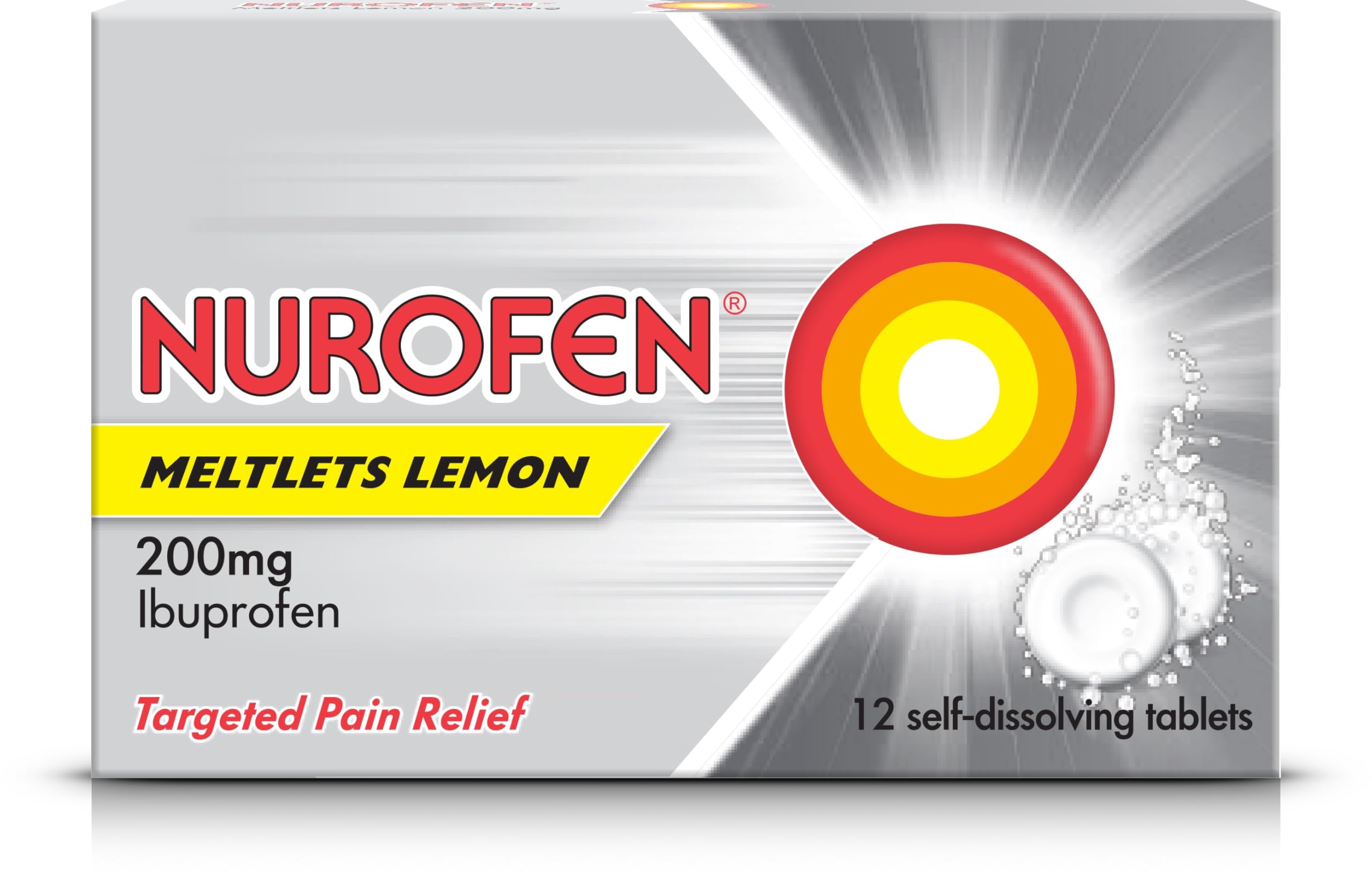Nurofen Ibuprofen Meltlets, Lemon 200mg, 12 Tablets - Fast Pain, Migraine, Headache Relief, Cold & Flu Medicine for Adults, Self-Dissolving Over-The-Counter Tablets