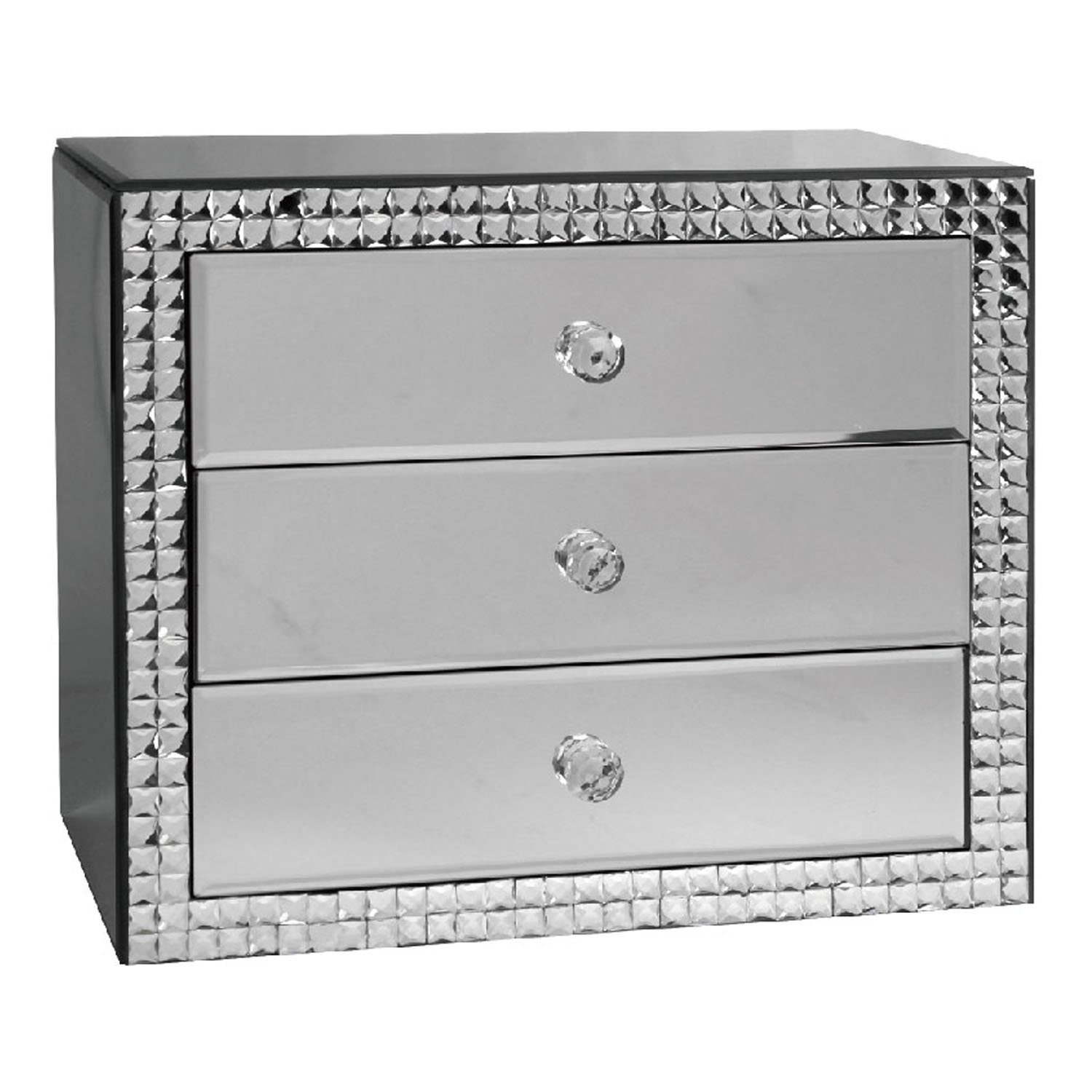 Large 3 Drawer Mirrored Glass Jewellery Box Trinket Treasure