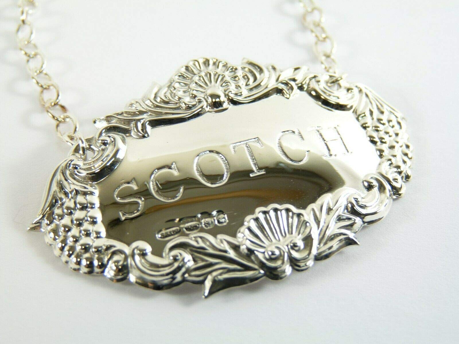 NEW Sterling Silver Grapes DECANTER/Wine Label - SCOTCH - Boxed